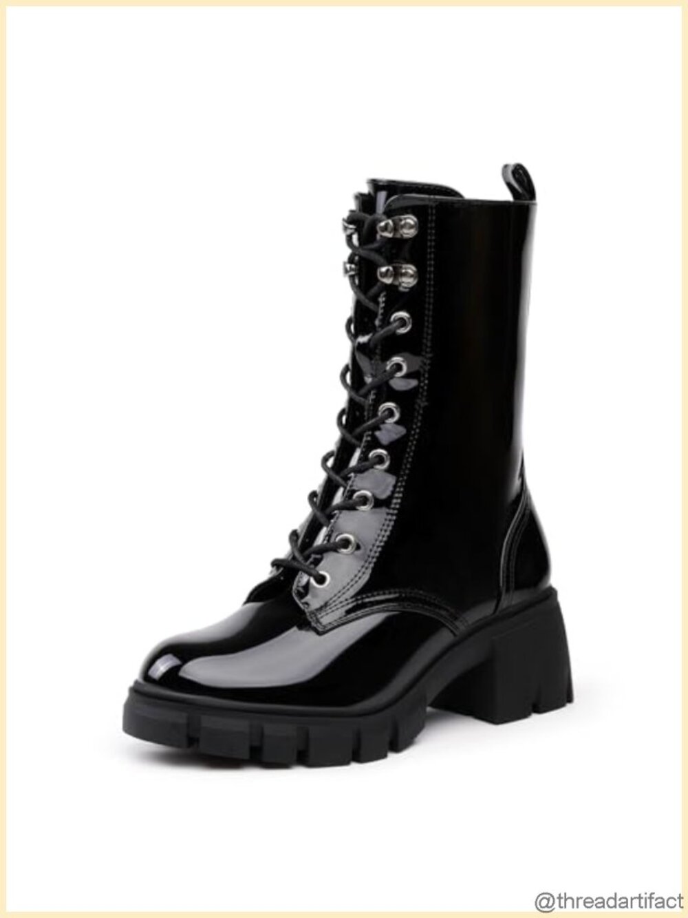 Women's Platform Combat Boots Chunky Lace Up Faux Leather
